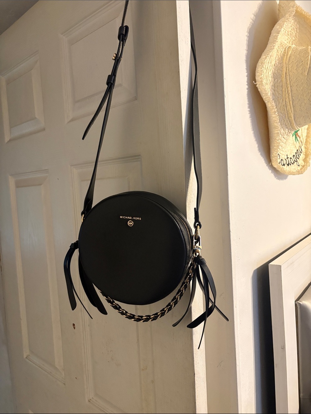 Michael Kors Black Round Crossbody with Chain Detail